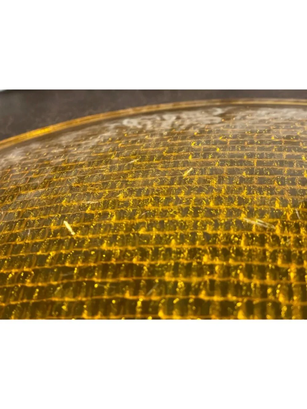 Vintage Amber Glass Industrial Reflector Lens Koroseal Round Decor